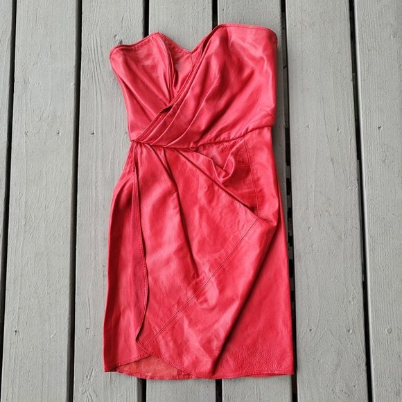 Tannery West Dresses & Skirts - Clifford Olson For Tannery West Vintage‎ Mini Dress Leather Strapless Red 2